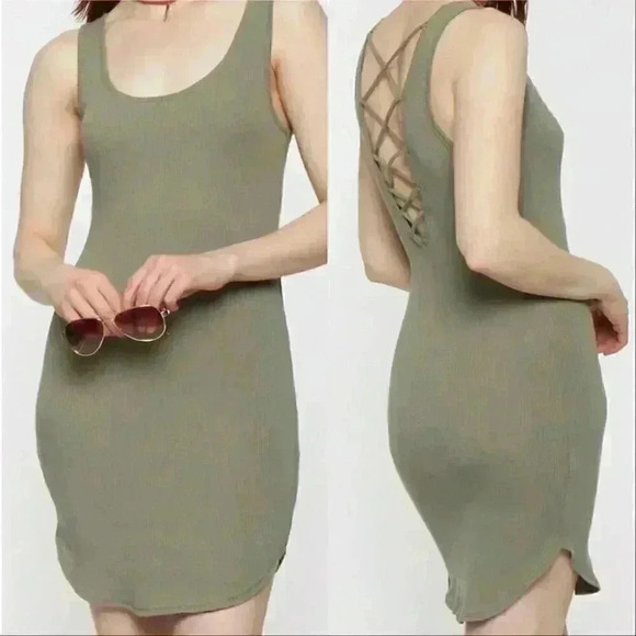 SAGE RIBBED MINI DRESS - Picture 1 of 4